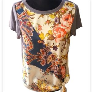 Anthropologie Tiny Jodie Front Tie Mixed Media Top Gray Size S EUC